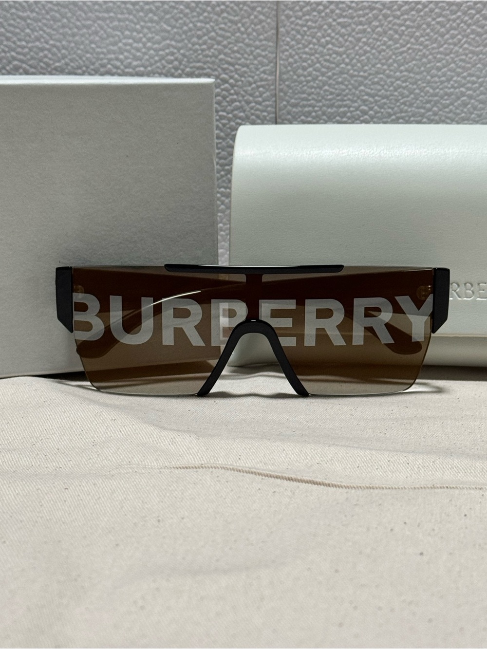 Burberry Brown Shield Sunglasses with Bold White Logo